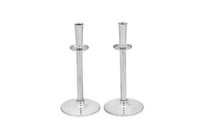Lot 248 - A pair of mid-20th century Norwegian silver candlesticks, Oslo by David Anderson, import marks for London 1961 by ND (untraced)