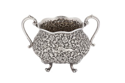 Lot 81 - A late 19th century Anglo – Indian unmarked silver twin handled sugar bowl, Cutch circa 1880
