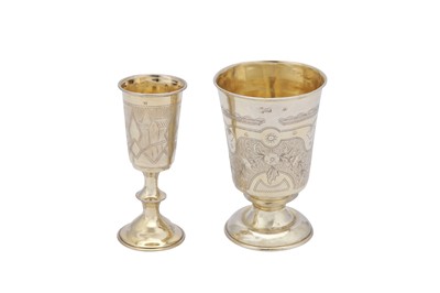 Lot 196 - An Alexander II late 19th century Russian 84 zoltonik silver gilt kiddish cup, Moscow 1874 by Fedor Ivanov (active 1843-82)