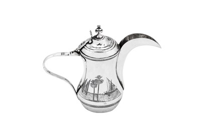 Lot 187 - An early 20th century Iraqi silver and niello three-piece coffee service, Omara circa 1927-29, signed Abed Al Jabbar