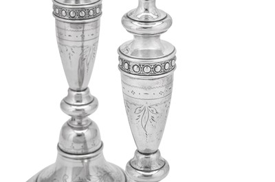 Lot 221 - A pair of large late 19th century Austrian 800 standard silver candlesticks, Vienna circa 1890 by Simon Marbach (active 1885-96)