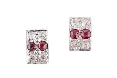 Lot 28 - A RUBY AND DIAMOND PAIR OF EARRINGS
