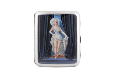 Lot 1015 - A VICTORIAN STERLING SILVER AND ENAMEL EROTIC CIGARETTE CASE, LONDON 1888 BY GEORGE HEATH