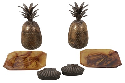 Lot 942 - A PAIR OF SILVER PLATED BOXES IN THE FORM OF PINEAPPLES, CONTEMPORARY
