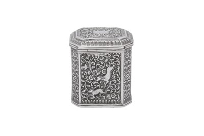 Lot 79 - A late 19th century Anglo - Indian unmarked silver box or tea caddy, Cutch circa 1890