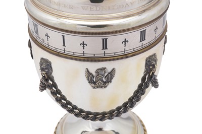 Lot 353 - A cased Elizabeth II sterling silver Prince of Wales and Princess Diana commemorative clock or timepiece, London 1981 by Mappin and Webb