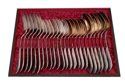 Lot 232 - A cased 20th century Swiss 800 standard silver table service of flatware / canteen, by Borel and Cie
