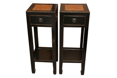 Lot 1131 - A PAIR OF CHINESE BLACK LACQUERED SIDE TABLES, LATE 20TH CENTURY