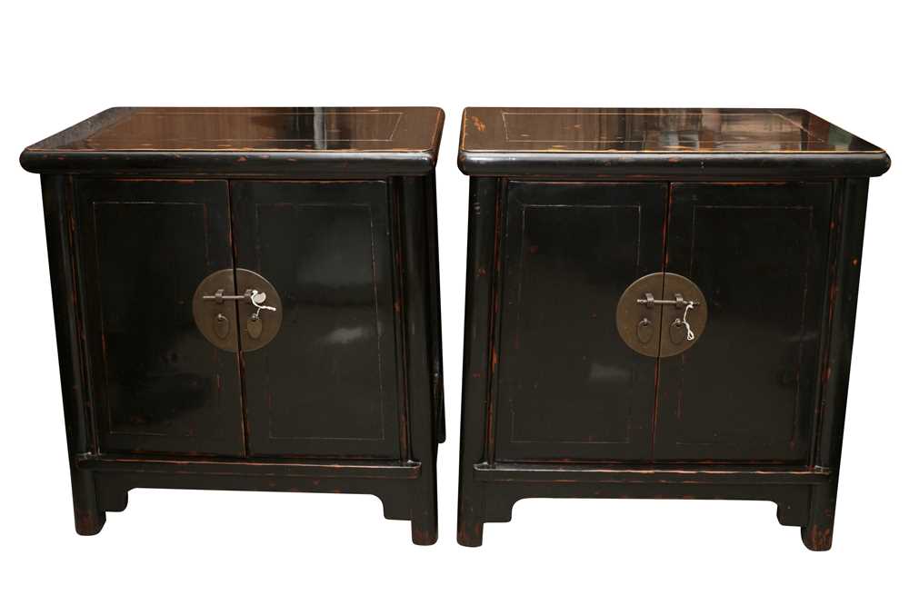 Lot 1133 - A PAIR OF CHINESE BLACK LACQUERED ALTAR CABINETS, LATE 20TH CENTURY