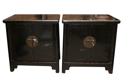 Lot 1133 - A PAIR OF CHINESE BLACK LACQUERED ALTAR CABINETS, LATE 20TH CENTURY