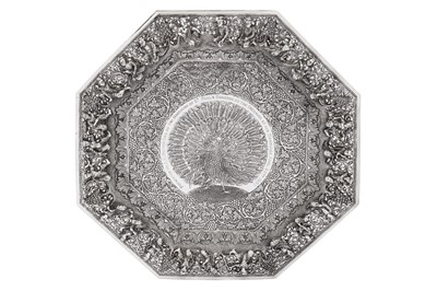 Lot 93 - A fine and rare early 20th century Burmese silver three-piece coffee set on tray, Rangoon dated 1907
