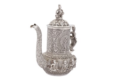 Lot 93 - A fine and rare early 20th century Burmese silver three-piece coffee set on tray, Rangoon dated 1907