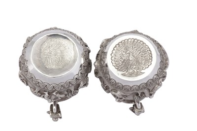 Lot 93 - A fine and rare early 20th century Burmese silver three-piece coffee set on tray, Rangoon dated 1907