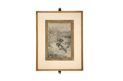 Lot 608 - A GRISAILLE DRAWING OF A RAMPAGING ELEPHANT