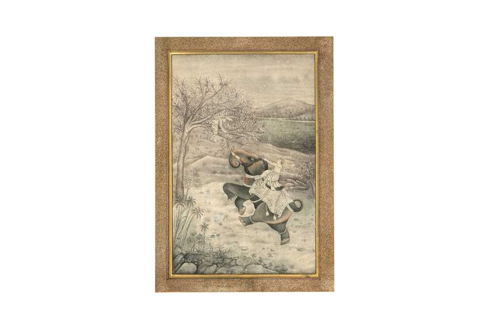 Lot 608 - A GRISAILLE DRAWING OF A RAMPAGING ELEPHANT
