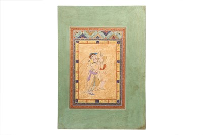 Lot 604 - AN ARCHAISTIC SAFAVID-REVIVAL DRAWING OF A DRINKING COUPLE