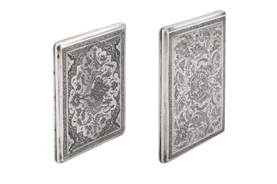 Lot 383 - TWO ENGRAVED SILVER CIGARETTE OR CARD CASES