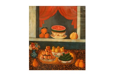 Lot 422 - A QAJAR STILL-LIFE DEPICTING BOWLS OF FRUITS