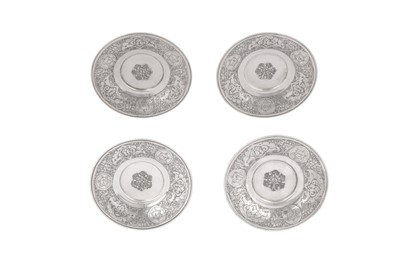 Lot 308 - FOUR ENGRAVED SILVER SAUCERS