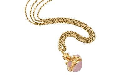 Lot 159 - A rose quartz charm necklace