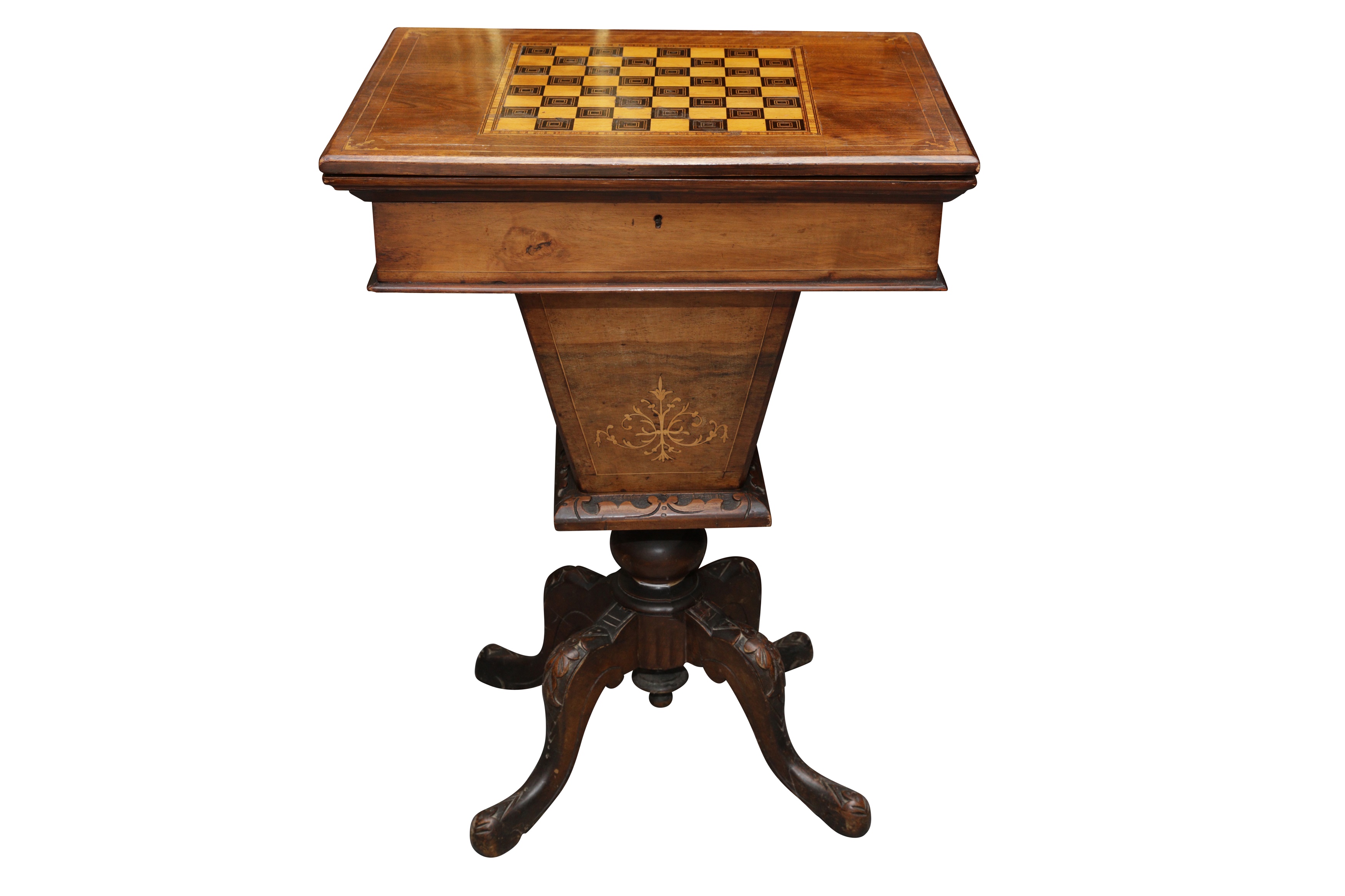 Lot 564 A VICTORIAN WALNUT PEDESTAL GAMES WORK TABLE