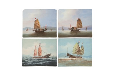 Lot 372 - FOUR CHINESE PAINTINGS OF BOATS.