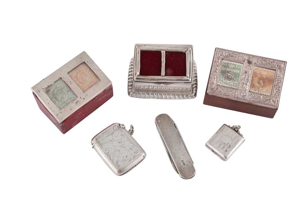 Lot 169 - A MIXED GROUP OF STERLING SILVER STAMP PARAPHERNALIA