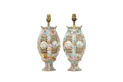 Lot 455 - A PAIR OF CHINESE FAMILLE ROSE 'MILLEFLEURS' LANTERNS.