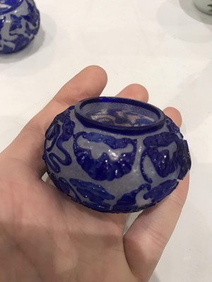 Lot 717 - TWO CHINESE PEKING GLASS BLUE OVERLAY WASHERS.