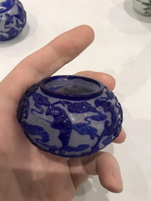 Lot 717 - TWO CHINESE PEKING GLASS BLUE OVERLAY WASHERS.