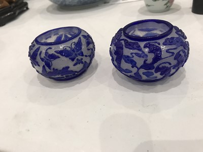 Lot 717 - TWO CHINESE PEKING GLASS BLUE OVERLAY WASHERS.