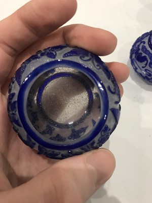 Lot 717 - TWO CHINESE PEKING GLASS BLUE OVERLAY WASHERS.