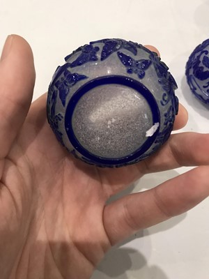 Lot 717 - TWO CHINESE PEKING GLASS BLUE OVERLAY WASHERS.