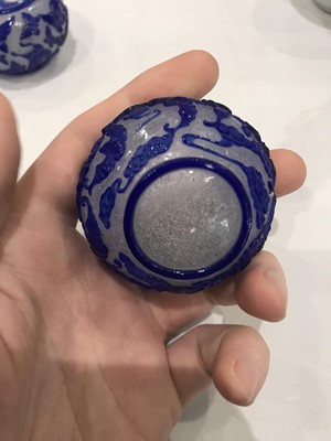 Lot 717 - TWO CHINESE PEKING GLASS BLUE OVERLAY WASHERS.