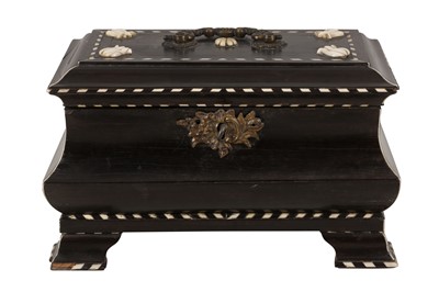 Lot 500 - AN EBONY AND IVORY INLAID CASKET, PROBABLY DUTCH INDIES, 19TH CENTURY