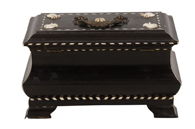 Lot 500 - AN EBONY AND IVORY INLAID CASKET, PROBABLY DUTCH INDIES, 19TH CENTURY