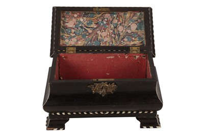 Lot 500 - AN EBONY AND IVORY INLAID CASKET, PROBABLY DUTCH INDIES, 19TH CENTURY