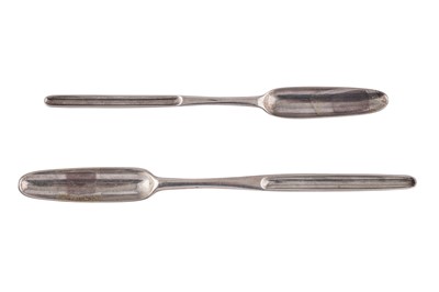 Lot 227 - TWO GEORGE II STERLING SILVER MARROW SCOOPS