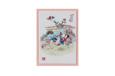Lot 1109 - FOUR CHINESE PORCELAIN PLAQUES WITH EROTIC SCENES