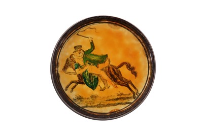 Lot 1002 - WOODEN CIRCULAR SNUFF BOX WITH PAINTED LID