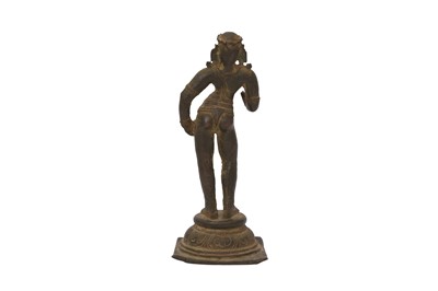 Lot 268 - A BRONZE FIGURE OF A STANDING APSARA OR SOUTH INDIAN SAINT