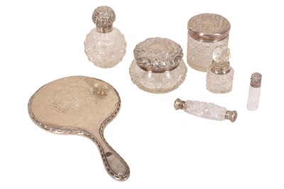 Lot 247 - A MIXED GROUP OF STERLING SILVER GLASS DRESSING TABLE ITEMS