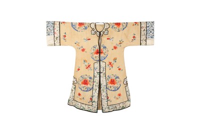 Lot 383 - A CHINESE APRICOT-GROUND EMBROIDERED SILK LADY'S ROBE.