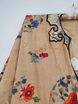 Lot 383 - A CHINESE APRICOT-GROUND EMBROIDERED SILK LADY'S ROBE.