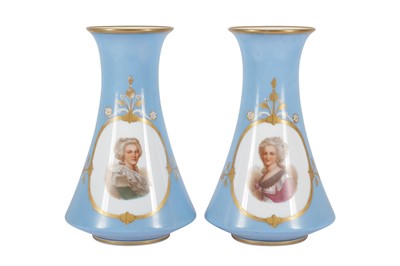 Lot 207 - A PAIR OF FRENCH BLUE OPALINE GLASS VASES, 19TH CENTURY