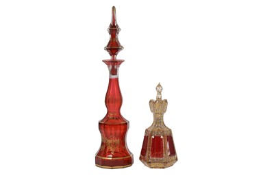 Lot 602 - A RUBY AND GILT GLASS DECANTER, PROBABLY FOR THE OTTOMAN MARKET, 19TH CENTURY