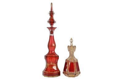 Lot 602 - A RUBY AND GILT GLASS DECANTER, PROBABLY FOR THE OTTOMAN MARKET, 19TH CENTURY