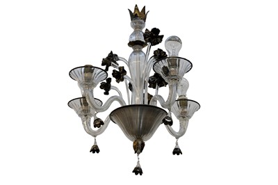 Lot 364 - A FOUR BRANCH CLEAR AND BLACK RIMMED GLASS CHANDELIER