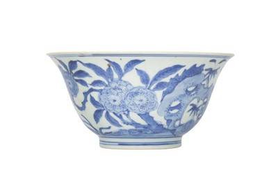 Lot 601 - A CHINESE BLUE AND WHITE 'WILD BLOSSOMS' BOWL.
