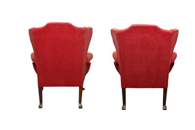 Lot 22 - A PAIR OF GEORGE III STYLE WING BACK ARMCHAIRS, EARLY 20TH CENTURY
